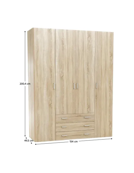 Dulap GWEN, dormitor, 154x200.4x49.5 cm, PAL înfoliat stejar sonoma | MobilaOK