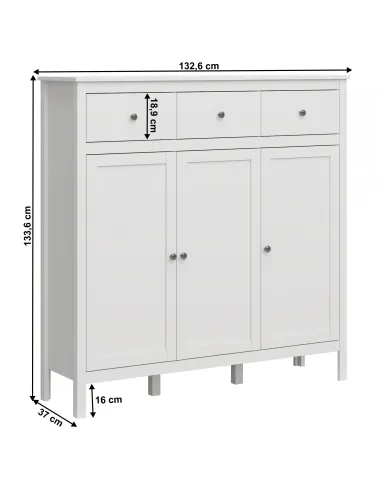 Comodă 3D3S, alb, OLJE pentru dormitor/hol, 132.6x37x133.6 cm, PAL melaminat | MobilaOK