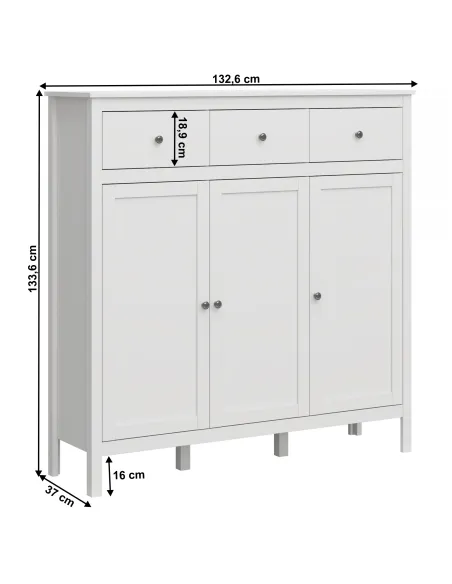 Comodă 3D3S, alb, OLJE pentru dormitor/hol, 132.6x37x133.6 cm, PAL melaminat | MobilaOK