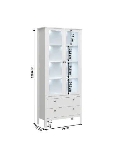 Vitrină 2W2S KONDELA, living/hol/birou, 90x37x200.6 cm, PAL melaminat | MobilaOK