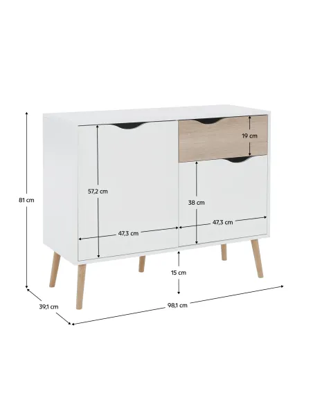 Comodă OSLO 75387 pentru dormitor/hol, 98.1x81x39.1 cm, PAL melaminat stejar sonoma/alb | MobilaOK