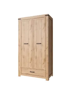 Dulap KONDELA, stejar wotan, 2 uși cu sertar, 112.6x59.9x210.1 cm, PAL melaminat | MobilaOK