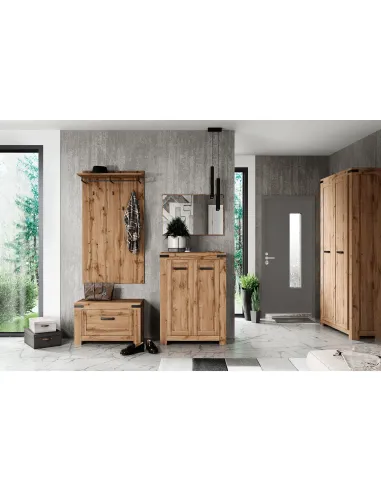 Dulap KONDELA, stejar wotan, 2 uși cu sertar, 112.6x59.9x210.1 cm, PAL melaminat | MobilaOK