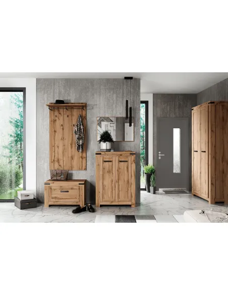 Dulap KONDELA, stejar wotan, 2 uși cu sertar, 112.6x59.9x210.1 cm, PAL melaminat | MobilaOK