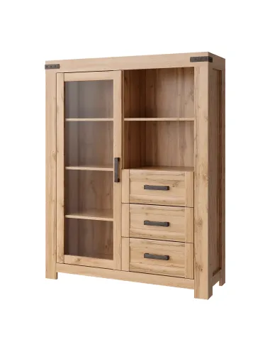 Vitrină MORATIZ, living/hol, 112.4x40.1x146.2 cm, PAL/MDF/Sticlă | MobilaOK