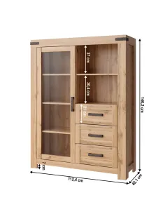 Vitrină MORATIZ, living/hol, 112.4x40.1x146.2 cm, PAL/MDF/Sticlă | MobilaOK 2