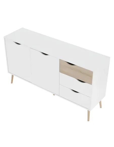 Comodă OSLO 75381 pentru dormitor/hol, 147.1x81x39.1 cm, PAL melaminat stejar sonoma/alb | MobilaOK