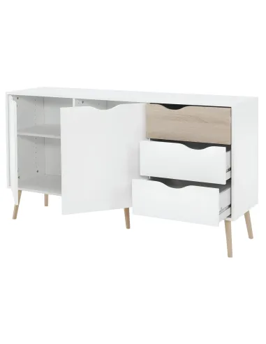 Comodă OSLO 75381 pentru dormitor/hol, 147.1x81x39.1 cm, PAL melaminat stejar sonoma/alb | MobilaOK