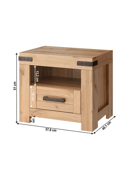 Noptieră MORATIZ 1S, dormitor, 57.8x40.1x51 cm, PAL/MDF, stejar wotan | MobilaOK