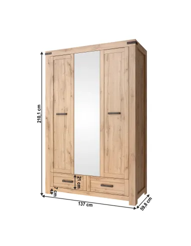 Dulap MORATIZ 3D2S dormitor/hol, 137x59.8x210.1 cm, PAL melaminat | MobilaOK