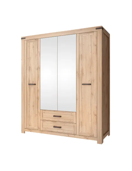Dulap MORATIZ 4D2S pentru dormitor/hol, 177x59.8x210.1 cm, PAL melaminat stejar wotan | MobilaOK