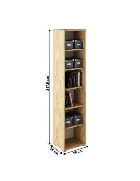 Raft înalt RIOMA TYP 02 pentru living/dormitor, 50x38x217.8 cm, PAL melaminat stejar/alb | MobilaOK