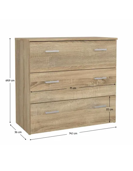 Comodă GARBO 3 pentru dormitor sau living, 74.1x69.9x36 cm, PAL melaminat stejar sonoma | MobilaOK