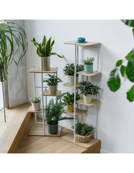 Suport de flori, LEDOR TIP 2, living/dormitor/balcon, 36x23.5x106 cm, PAL alb/stejar sonoma | MobilaOK