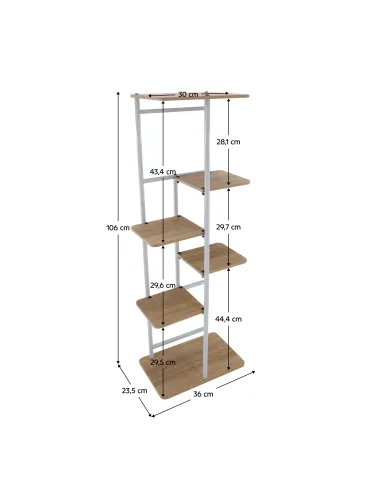 Suport de flori, LEDOR TIP 2, living/dormitor/balcon, 36x23.5x106 cm, PAL alb/stejar sonoma | MobilaOK
