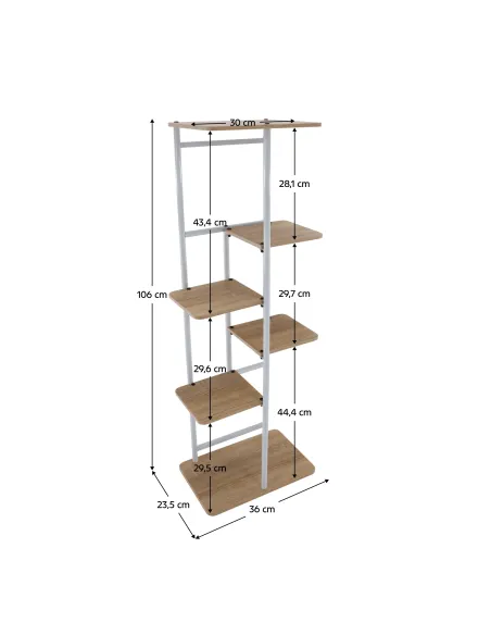 Suport de flori, LEDOR TIP 2, living/dormitor/balcon, 36x23.5x106 cm, PAL alb/stejar sonoma | MobilaOK