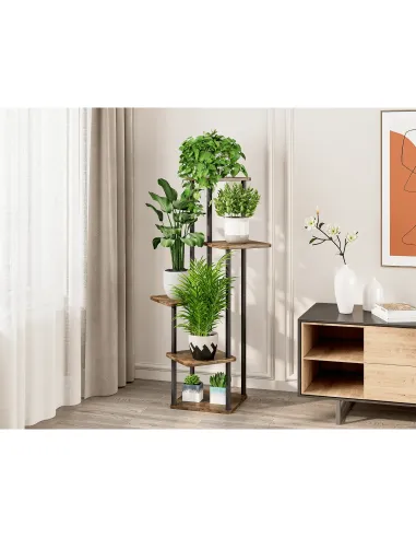 Suport de flori ADITE, living/dormitor/birou, 30x30x106.5 cm, Metal/Lemn rustic | MobilaOK