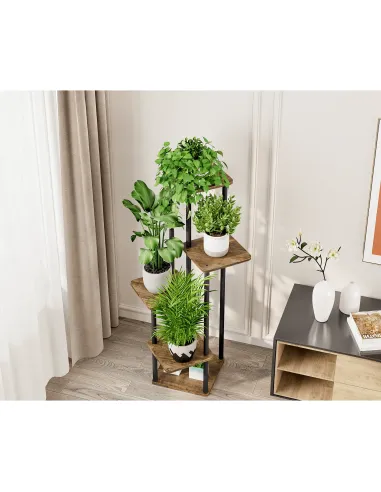 Suport de flori ADITE, living/dormitor/birou, 30x30x106.5 cm, Metal/Lemn rustic | MobilaOK