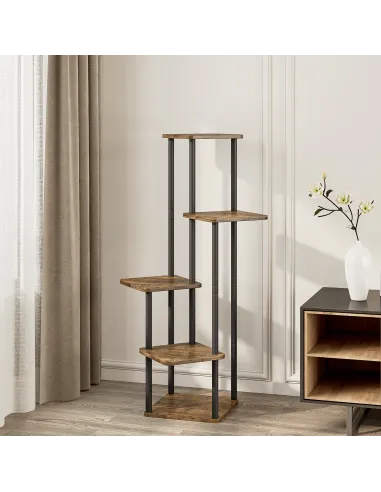 Suport de flori ADITE, living/dormitor/birou, 30x30x106.5 cm, Metal/Lemn rustic | MobilaOK