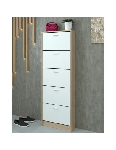 Dulap pantofi, 5 rafturi, stejar sonoma/ alb, MOBI 15 | MobilaOK