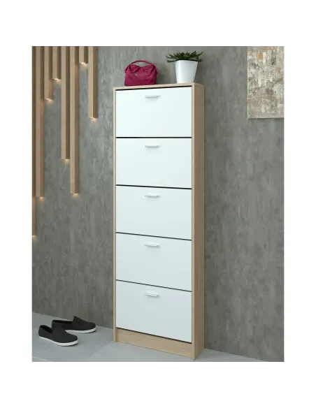 Dulap pantofi, 5 rafturi, stejar sonoma/ alb, MOBI 15 | MobilaOK