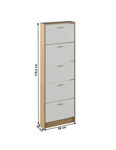 Dulap pantofi, 5 rafturi, stejar sonoma/ alb, MOBI 15 | MobilaOK