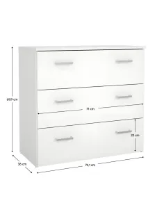 Comodă GARBO 3 pentru dormitor/hol, 74.1x69.9x36 cm, PAL melaminat alb | MobilaOK 2