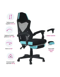 Scaun Gaming KONDELA, birou/gaming, 60x65x108-118 cm, plastic, lemn, textil | MobilaOK 2