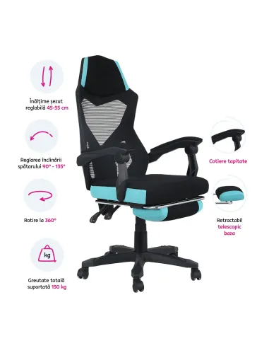 Scaun Gaming KONDELA, birou/gaming, 60x65x108-118 cm, plastic, lemn, textil | MobilaOK
