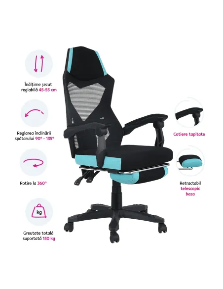 Scaun Gaming KONDELA, birou/gaming, 60x65x108-118 cm, plastic, lemn, textil | MobilaOK