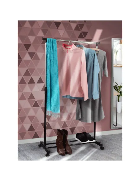 Cuier Mobil, DOLFO NEW, hol/dormitor/dressing, 75.5x43x92-159 cm, metal/plastic negru | MobilaOK