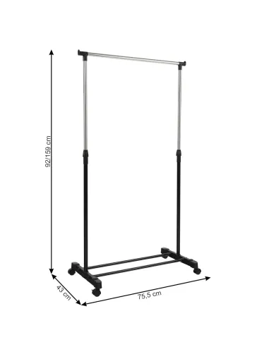 Cuier Mobil, DOLFO NEW, hol/dormitor/dressing, 75.5x43x92-159 cm, metal/plastic negru | MobilaOK