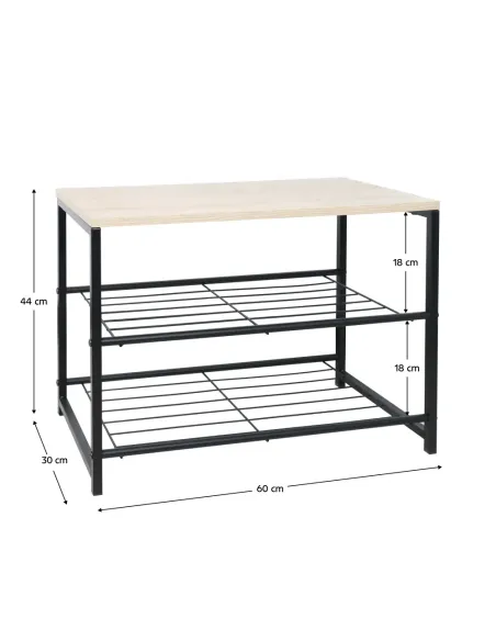 Suport pentru pantofi TADEO, hol/dormitor, 60x30x44 cm, metal și lemn | MobilaOK