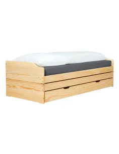 Pat cu module suplimentare extensibile, culoare naturală, lemn masiv, 90x200, FLOPY | MobilaOK