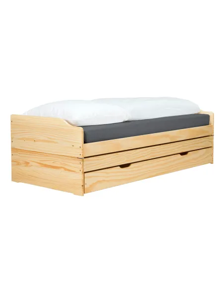 Pat cu module suplimentare extensibile, culoare naturală, lemn masiv, 90x200, FLOPY | MobilaOK