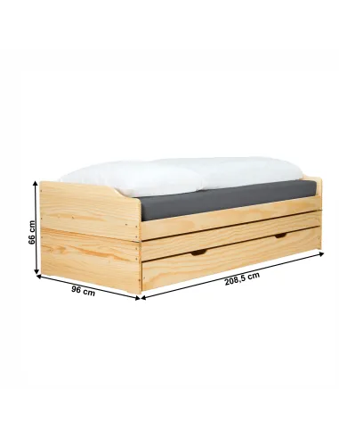 Pat cu module suplimentare extensibile, culoare naturală, lemn masiv, 90x200, FLOPY | MobilaOK
