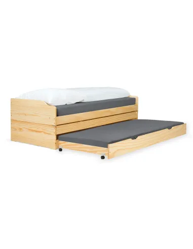 Pat cu module suplimentare extensibile, culoare naturală, lemn masiv, 90x200, FLOPY | MobilaOK