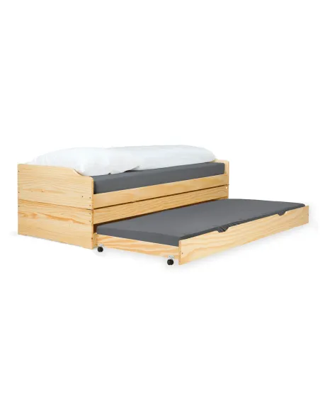 Pat cu module suplimentare extensibile, culoare naturală, lemn masiv, 90x200, FLOPY | MobilaOK