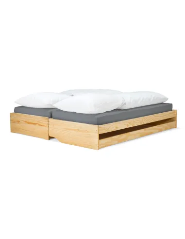 Pat cu module suplimentare extensibile, culoare naturală, lemn masiv, 90x200, FLOPY | MobilaOK