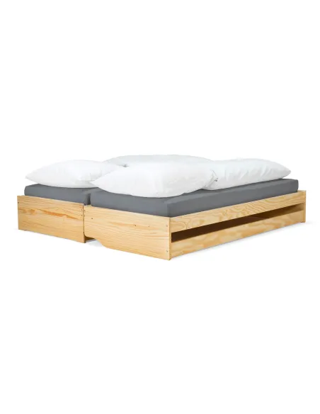 Pat cu module suplimentare extensibile, culoare naturală, lemn masiv, 90x200, FLOPY | MobilaOK