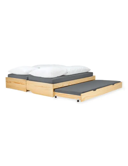 Pat cu module suplimentare extensibile, culoare naturală, lemn masiv, 90x200, FLOPY | MobilaOK