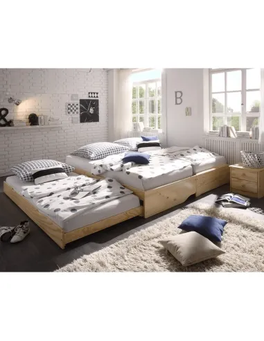 Pat cu module suplimentare extensibile, culoare naturală, lemn masiv, 90x200, FLOPY | MobilaOK