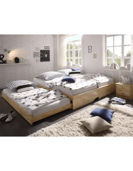 Pat cu module suplimentare extensibile, culoare naturală, lemn masiv, 90x200, FLOPY | MobilaOK