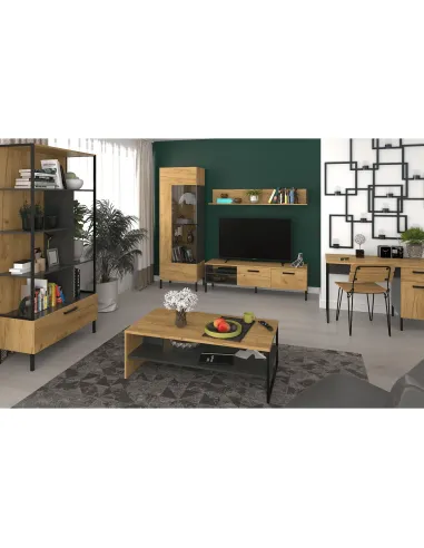 Măsuță de cafea SANTANA 120, living, 120x60x39.4 cm, PAL laminat stejar/antracit | MobilaOK