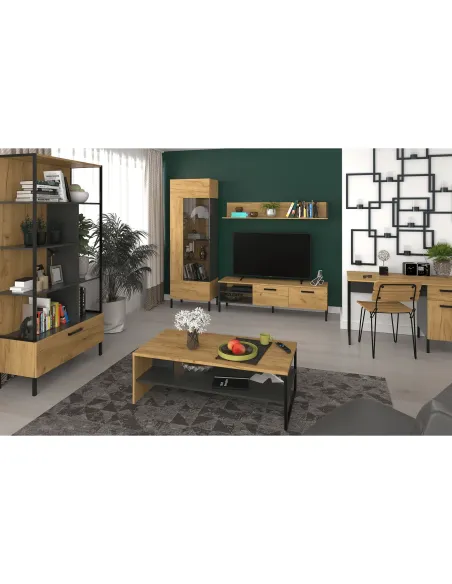 Măsuță de cafea SANTANA 120, living, 120x60x39.4 cm, PAL laminat stejar/antracit | MobilaOK
