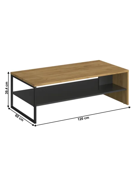 Măsuță de cafea SANTANA 120, living, 120x60x39.4 cm, PAL laminat stejar/antracit | MobilaOK