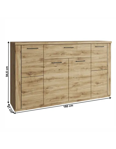 Comodă 4D1S, dormitor, 160x41x94.6 cm, PAL stejar navarra | MobilaOK
