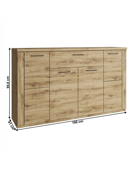 Comodă 4D1S, dormitor, 160x41x94.6 cm, PAL stejar navarra | MobilaOK