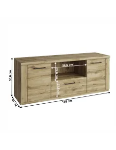 Comodă TV DORSI, living, 135x41x53.6 cm, PAL stejar navarra | MobilaOK 2