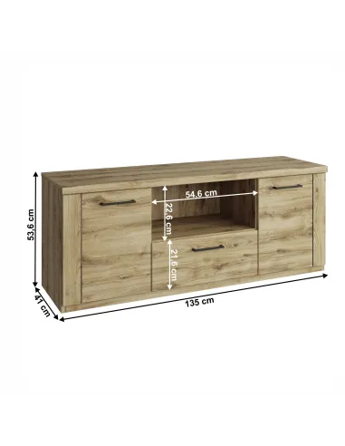 Comodă TV DORSI, living, 135x41x53.6 cm, PAL stejar navarra | MobilaOK